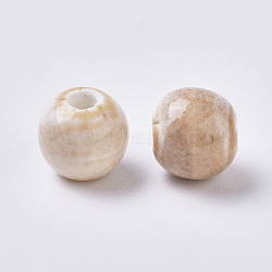 Handmade Porcelain Beads, Fancy Antique Glazed Porcelain, Rondelle, Beige, 9x7.5~8mm, Hole: 2.5mm(PORC-WH0002-05C)