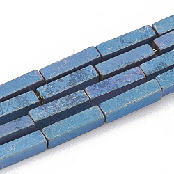 Electroplate Non-magnetic Synthetic Hematite Beads Strands, Matte Style, Cuboid, Blue Plated, 8x2x2mm, Hole: 0.8mm, about 50pcs/strand, 15.7 inch(G-T061-147A)