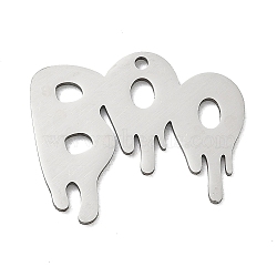 201 Stainless Steel Pendants, Halloween Dripping Word BOO Charms, Stainless Steel Color, 21x24x1mm, Hole: 1.5mm(SA-CBA3D3A-01P)