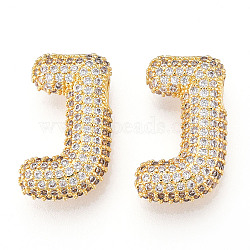 Brass Micro Pave Cubic Zirconia Pendants, Alphabet, Letter J, 25.5x21.5x7.5mm, Hole: 4~4.5x2.5mm(KK-N254-06G-J)