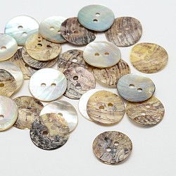 2-Hole Flat Round Mother of Pearl Buttons, Akoya Shell Button, Camel, 15x1mm, Hole: 2mm, about 2880pcs/bag(SHEL-N033-10)