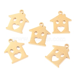 304 Stainless Steel Charms, Laser Cut, House, Golden, 13.5x12x1.1mm, Hole: 1.4mm(STAS-O142-29G)