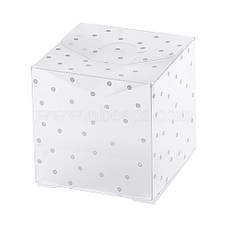 Polka Dot Pattern Transparent PVC Square Favor Box Candy Treat Gift Box, for Wedding Party Baby Shower Packing Box, Clear, Box Size: 4x4x4cm, 30pcs/set(CON-BC0006-28)