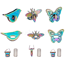WADORN 3 Sets 3 Style Rainbow Color Zinc Alloy Bag Twist Lock Clasps, Bag Accessories, with Screw & Spacer, Bird, Bees & Butterfly, 29~40x47.5~68x6~17mm, 1 set/style(FIND-WR0005-66)