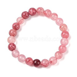 Natural Green Jade(Dyed) Round Beaded Stretch Bracelets, Red, Inner Diameter: 1-7/8 inch(4.9cm), 8mm(G-U005-01B-04)