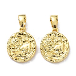 Brass Pendants, Twelve Constellations Series, Flat Round, Golden, Leo, 17x14.5x2.5mm, Hole: 4x6mm(KK-K254-01B)