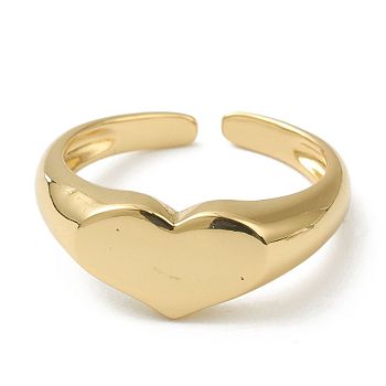 Brass Cuff Rings, Open Rings, Long-Lasting Plated, Heart, Golden, US Size 6, Inner Diameter: 17mm