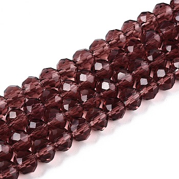 Glass Beads Strands, Faceted, Rondelle, Coconut Brown, 6x5mm, Hole: 1mm, about 84~85pcs/strand, 16.34~16.54 inch(41.5~42cm)