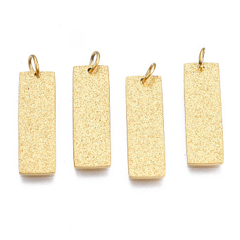 316 Surgical Stainless Steel Pendants, with Jump Rings, Rectangle, Real 14K Gold Plated, 18x6x1mm, Hole: 2.5mm, Jump Ring: 4x0.5mm, 2.5mm inner diameter