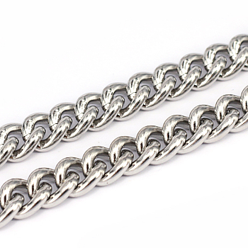 201 Stainless Steel Cuban Link Chains, Curb Chains, Unwelded, Stainless Steel Color, 11x9x2.5mm