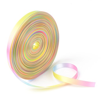 Rainbow Gradient Polyester Ribbon, Double Face Satin Ribbon, for Crafts Gift Wrapping, Party Decoration, Colorful, 3/8 inch(9mm), 50 yards/roll(45.72m/roll)