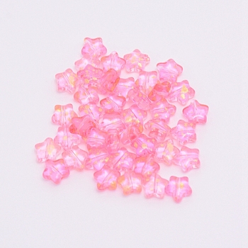 Transparent Glass Beads, with Gold Foil, Star, Hot Pink, 8x8.5x4mm, Hole: 1mm