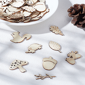 4 Sets Autumn Theme Unfinished Wooden Slices for Painting Arts, Pyrography, Home Decor, Mixed Shapes, PapayaWhip, 25~26x13~26x1.5mm, about 50pcs/set
