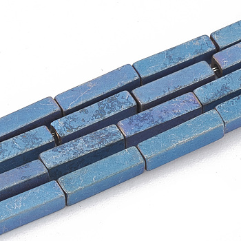 Electroplate Non-magnetic Synthetic Hematite Beads Strands, Matte Style, Cuboid, Blue Plated, 8x2x2mm, Hole: 0.8mm, about 50pcs/strand, 15.7 inch