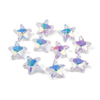 Electroplate Glass Pendants, Back Plated, Faceted, Starfish Charms, Clear, 19.5x20.5x8.5~9mm, Hole: 1.4mm