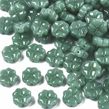 Spray Painted Glass Beads, Imitation Jade, Clover, Sea Green, 10x10x5mm, Hole: 1mm