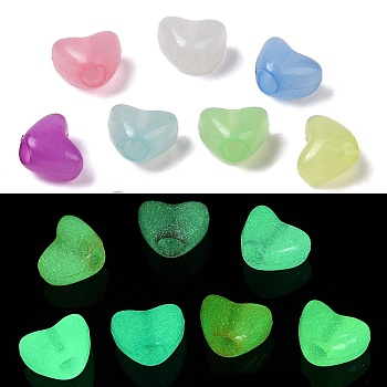 Luminous Acrylic Beads, Heart, Glow in the Dark Beads, Mixed Color, 9x11x7.5mm, Hole: 3.8mm, 1428pcs/500g