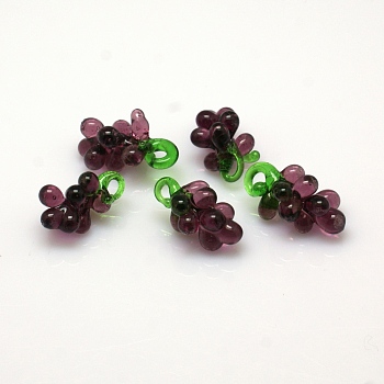Autumn Theme Handmade Lampwork Beads, Grape, Purple, 20~25x12~15x12mm, Hole: 3.5mm