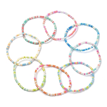 8Pcs 8 Color Glass Seed Beaded Stretch Bracelets Set, Mixed Color, Inner Diameter: 2-1/8 inch(5.3~5.5cm), 1Pc/color