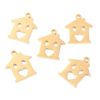 304 Stainless Steel Charms, Laser Cut, House, Golden, 13.5x12x1.1mm, Hole: 1.4mm