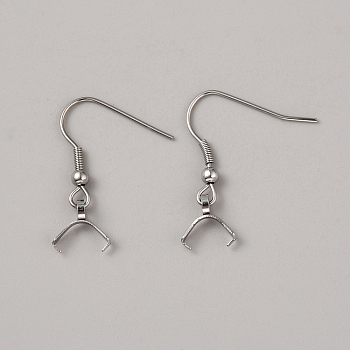 304 Stainless Steel Earring Hooks, French Hooks with Coil and Ball & Ice Pick Pinch Bails, for Half Drilled Beads, Stainless Steel Color, 28x3.5mm, Pin: 0.7mm and 0.6mm(for half dirlled beads)