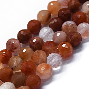 Natural Red Quartz Beads Strands, Faceted(128 Facets), Round, 6.5mm, Hole: 0.7mm, about 60pcs/strand, 14.96 inch(38cm)