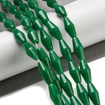 Natural White Jade(Dyed) Beads Strands, Bicone, Green, 14~15x6mm, Hole: 1mm, about 25~26pcs/strand, 14.57~15.16''(37~38.5cm)