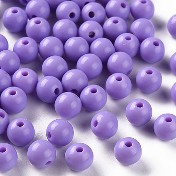 Opaque Acrylic Beads, Round, Lilac, 8x7mm, Hole: 2mm, about 111pcs/500g