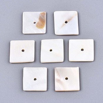 Natural Freshwater Shell Beads, Square, Seashell Color, 15~16x15~16x2mm, Hole: 1.6mm