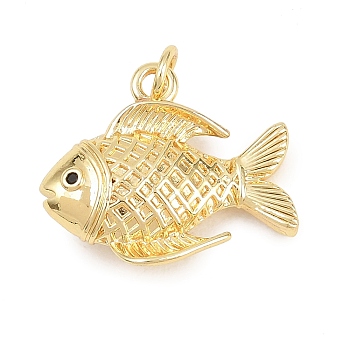 Brass Micro Pave Cubic Zirconia Pendants, Cadmium Free & Lead Free, Real 18K Gold Plated, Fish Charms, Black, 16.5x20.5x6mm, Hole: 3.5mm