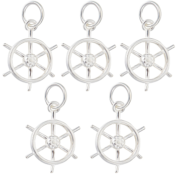 5Pcs 925 Sterling Silver Pendants, with 925 Stamp, with Jump Ring, Helm, Silver, 16x12x2mm, Hole: 4mm