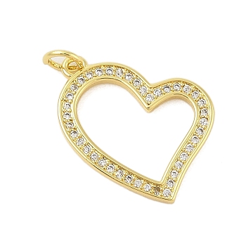 Rack Plating Brass Micro Pave Cubic Zirconia Pendants, Long-Lasting Plated, Lead Free & Cadmium Free, Real 18K Gold Plated, 16x20x2mm, Hole: 3mm