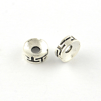 Flat Round Tibetan Style Alloy Spacers Beads, Cadmium Free & Lead Free, Antique Silver, 7.5x3mm, Hole: 2mm, about 2170pcs/1000g