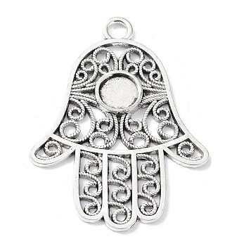 Alloy Big Pendant Cabochon Settings, Religion Hamsa Hand, Antique Silver, Tray: 9mm, 56x42x2.5mm, Hole: 4.2mm, about 120pcs/1000g