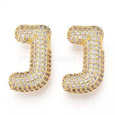 Real 18K Gold Plated Clear Letter J Brass+Cubic Zirconia Pendants