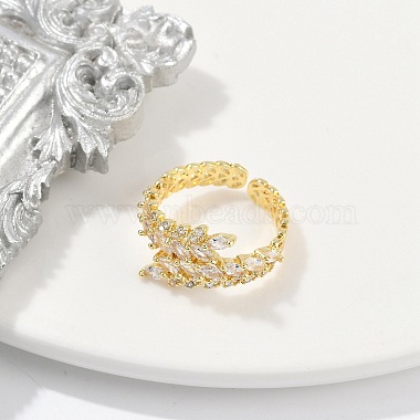 Rack Plating Brass Micro Pave Clear Cubic Zirconia Cuff Rings for Women(RJEW-M028-56G)-4