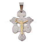304 Stainless Steel Pendants, Crucifix Cross Charm, Golden & Stainless Steel Color, 27x20x3mm, Hole: 7x5mm(STAS-C103-02GP-01)