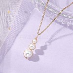 White Round Shell PearlBeaded Pendant 304 Stainless Steel Cable Chain Necklaces for Women, Golden, 17.72 inch(45cm)(NJEW-JN05795)