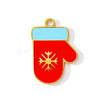 304 Stainless Steel Enamel Pendants, Gloves Charms, Ion Plating(IP), Real 18K Gold Plated, Red, 16x11mm(STAS-OY001-78G)