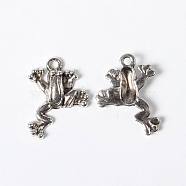 Alloy Pendants, Cadmium Free & Lead Free, Antique Silver Color, Frog, about 17mm wide, 21.5mm long, hole: 1.5mm(EJ10254)