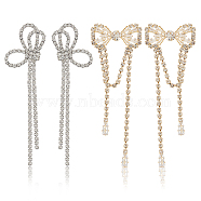 ANATTASOUL 2 Pairs 2 Style Crystal Rhinestone Bowknot Dangle Stud Earrings, Alloy Tassel Long Drop Earrings for Women, Platinum & Light Gold, 71~81x23~25mm, Pin: 0.7mm, 1 Pair/style(EJEW-AN0002-31)