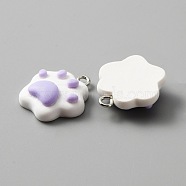 Opaque Resin Pendants, with Platinum Plated Iron Loops, Cat Claw Charm, Lilac, 20.5x19x6.5mm, Hole: 2mm(RESI-TAC0004-26B)