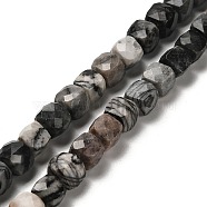 Natural Black Netstone Beads Strands, Faceted, Cube, 6.5~7.5x6.5~7.5x6.5~7.5mm, Hole: 1.2mm, about 57~58pcs/strand, 15.35~15.55 inch(39~39.5cm)(G-H078-C32-01)