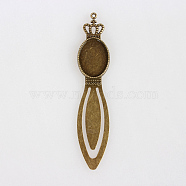 Antique Bronze Iron Bookmark Cabochon Settings, Crown with Alloy Oval Tray, Cadmium Free & Nickel Free & Lead Free, 102x20x3mm, Hole: 2mm, Tray: 18x25mm(PALLOY-N0084-14AB-NF)