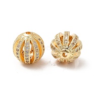 Brass Micro Pave Cubic Zirconia Beads, Real 18K Gold Plated, Hollow Round, Clear, 11mm, Hole: 1.2mm(KK-M233-32G)