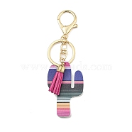 PU Leather Keychain, with Iron Key Ring and Alloy Finding, Colorful, Cactus, 12.1cm(KEYC-C007-02B-G)