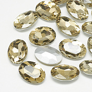 Pointed Back Glass Rhinestone Cabochons, Back Plated, Faceted, Oval, Coffee, 10x8x4mm(RGLA-T080-8x10mm-04)