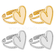 SUPERFINDINGS 4Pcs 2 Colors 304 Stainless Steel Open Cuff Ring Findings, Bezel Cup Ring Settings, Heart, Golden & Stainless Steel Color, Tray: 16x16mm, US Size 7 1/4(17.5mm), 2Pcs/color(STAS-FH0002-13)