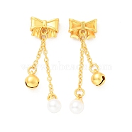 ABS Plastic Imitation Pearl Pendants, with Brass Findings, Cadmium Free & Lead Free, Bowknot & Bell & Round, Matte Gold Color, 45mm, Hole: 1.5mm(KK-G429-05MG)