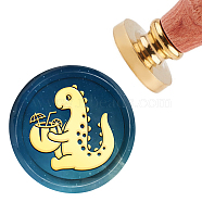 Brass Wax Seal Stamp with Handle, for DIY Scrapbooking, Dinosaur Pattern, 3.5x1.18 inch(8.9x3cm)(AJEW-WH0184-0211)